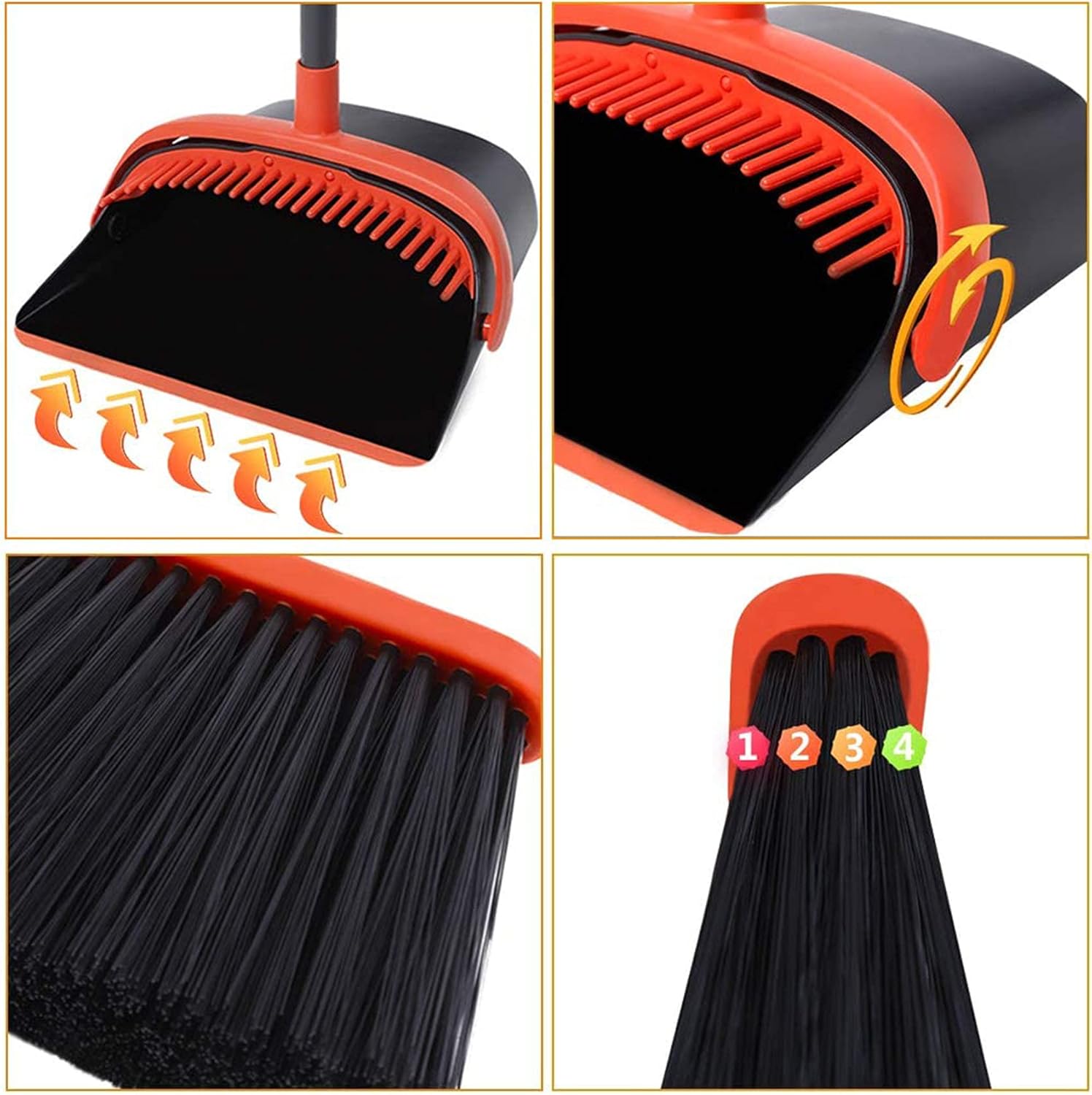 Broom and Dustpan Set, Dustpan and Broom Set, Long Handle Broom with Dustpan, Broom and Dustpan Combo for Office Home Kitchen Lobby Floor Use,Upright Standing Dustpan Broom Set: Garden & Outdoor