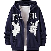 SOLY HUX Men's Graphic Zip Up Hoodies Streetwear Jacket Letter Print Long Sleeve Sweatshirt with Pocket