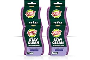 Scotch-Brite Clean & Rinse Non-Scratch Scrub Sponges – Dual-Sided Scrubber with Cloth Side for Wiping, Rinses Clean – 8 Sponges (4 Packs of 2) for Dishes, Countertops, Appliances & More