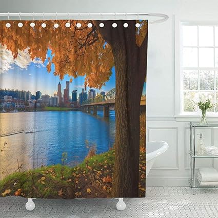 Amazon Com Emvency Fabric Shower Curtain Curtains With Hooks Blue