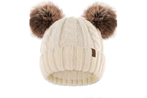 FURTALK Toddler Warm Winter Hat Kids Baby Knitted Soft Beanie with Double Faux Fur Pom Poms for Girls Boys