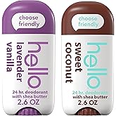 hello Deodorant Variety Pack, Aluminum Free Deodorantfor Women and Men with Shea Butter, Lavender Vanilla, Sweet Coconut, Baking Soda Free, 2 x 2.6 oz Sticks