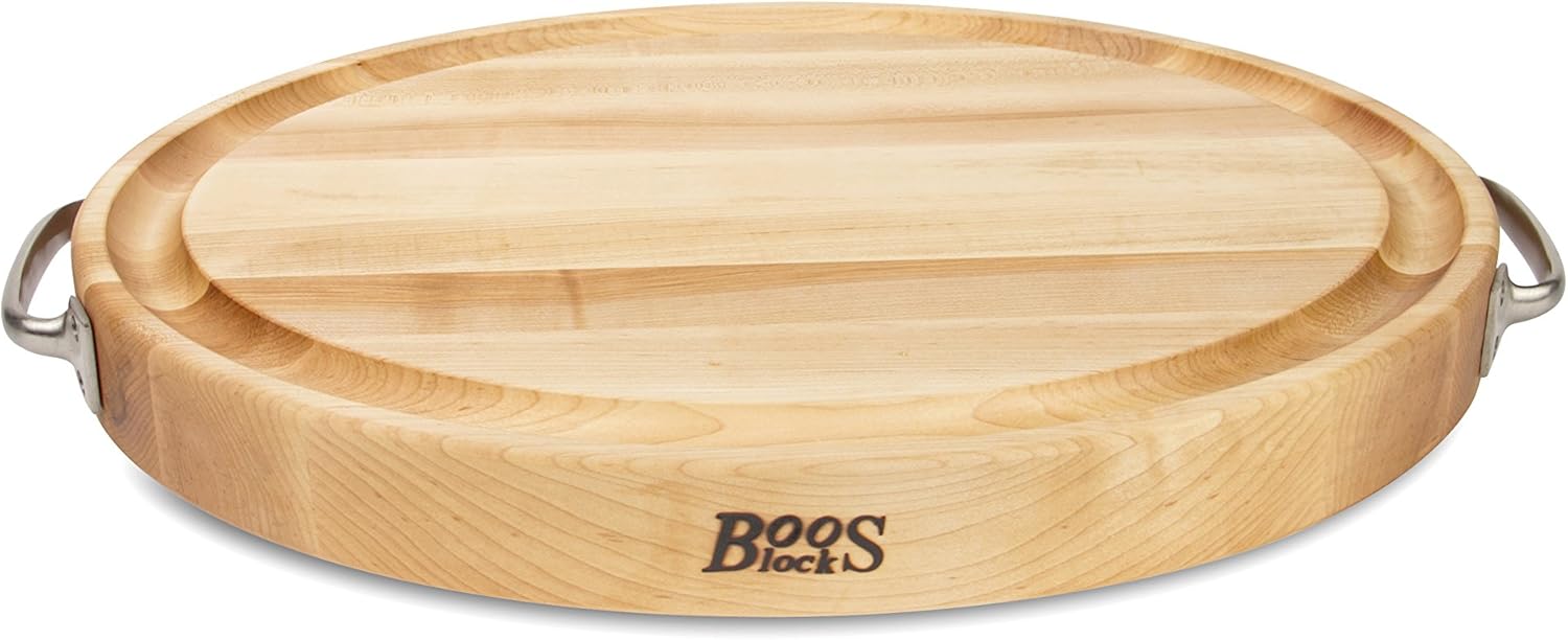 John Boos Block MPLOV2015225 Maple Wood Edge Grain Reversible Oval Cutting Board