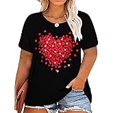 Plus Size Valentines Shirts for Women Heart Print Graphic Tees Teacher Valentine Shirt Casual Tops