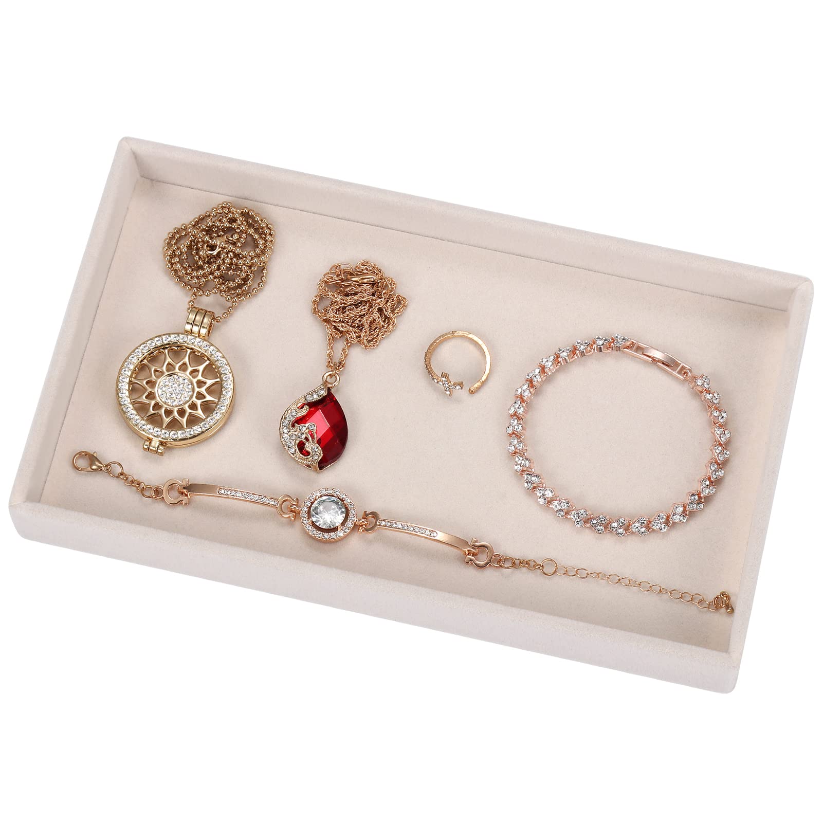 Photo 1 of Valyria Velvet Empty Ring Earrings Tray Box Showcase Display Jewelry Organizer Beige