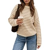 Saodimallsu Womens Striped Sweater Oversized Crew Neck Pullover | Soft Knit Long Sleeve Tops, Color Block, Trendy Cute Sweate