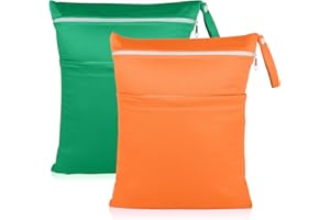 Angel Love 2 Pack Baby Cloth Diaper Wet/Dry Bags with Two Zippered Pockets, Travel, Beach, Pool, Gym Bag for Swimsuits or Wet Clothes, Waterproof Washable Reusable, P0204