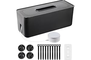 TUWECHEN Cable Management Box - Newest Wall Mount Cord Organizer Box for Power Strips, Chargers, TV Computer Wire, Surge Protector Cord Hider Box: Cable Organizer Box for Home & Office - Black