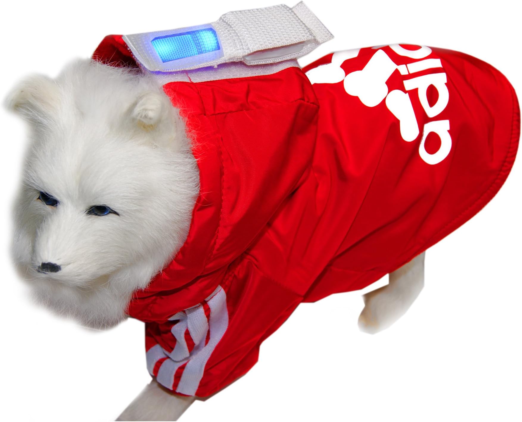 Adidog Hoodie with Safety Flashing Light, 11 Various Sizes from Puppies to Big Dogs 2 Colours Black&Red