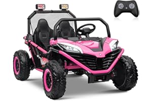 OTTARO 24V 4WD 10 AH Ride on Car Truck, 2 Seater Electric Vehicles UTV for Kids with Metal Frame, Remote Control, Bluetooth-Pink