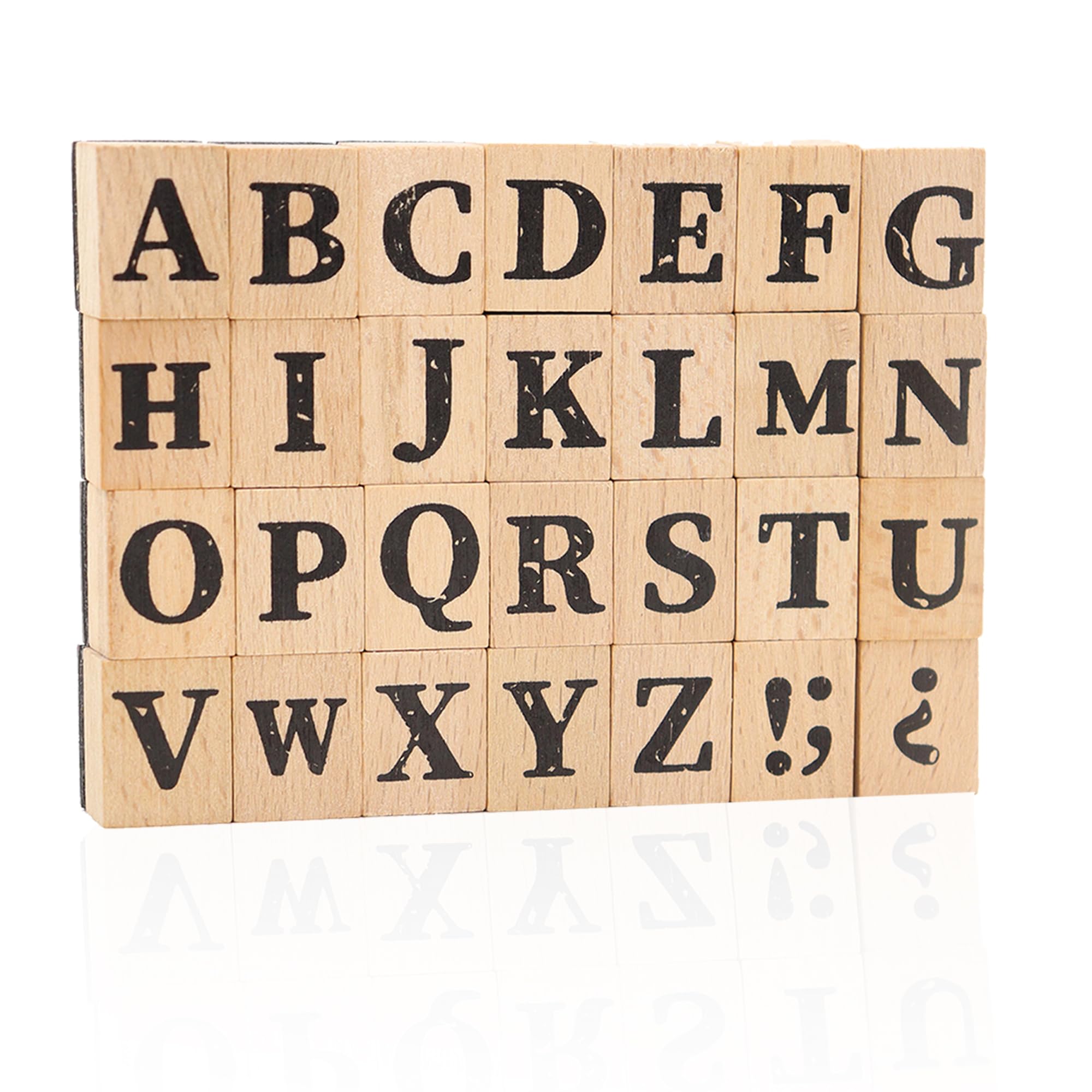 Photo 1 of 28-Piece Wooden Alphabet Stamps Set, 1 Inch Rubber Stamps, Retro Capital Letter Stamps Seal Series for Crafting, DIY Projects, Card Making, Scrapbook (Letter Stamps)