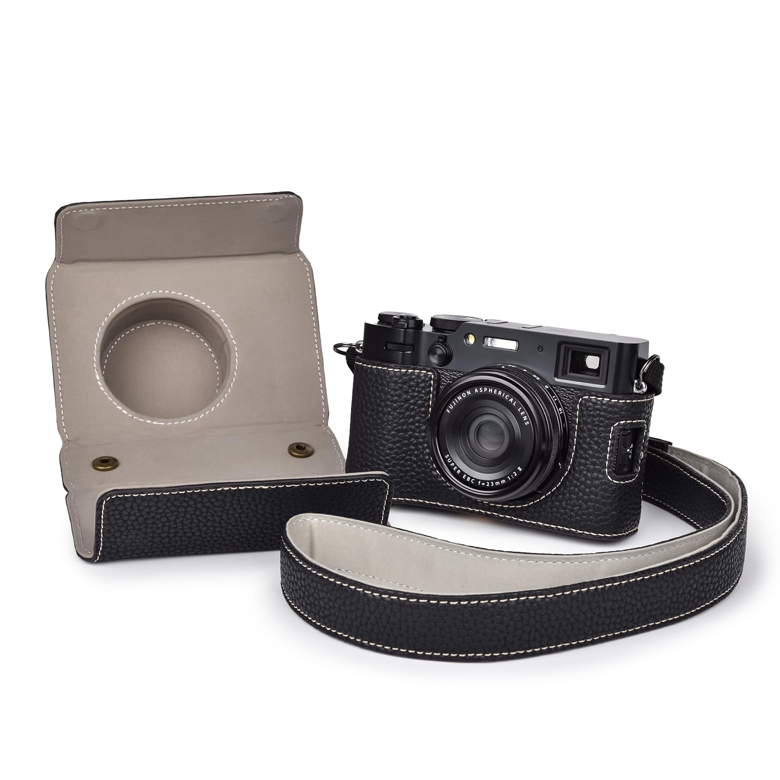 VOVMOEYA Camera Case for Fujifilm X100VI with Adjustable Shoulder Strap, Fuji PU Leather Camera Half Case, Stylish Protective Portable