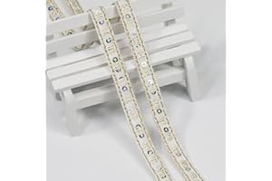 VOOMOLOVE Length10 Yards，Wide 10mm/0.39 inch Beige Sequin Ribbon Trim,for Sewing DIY Crafts Costume Home Decorative (Beige)