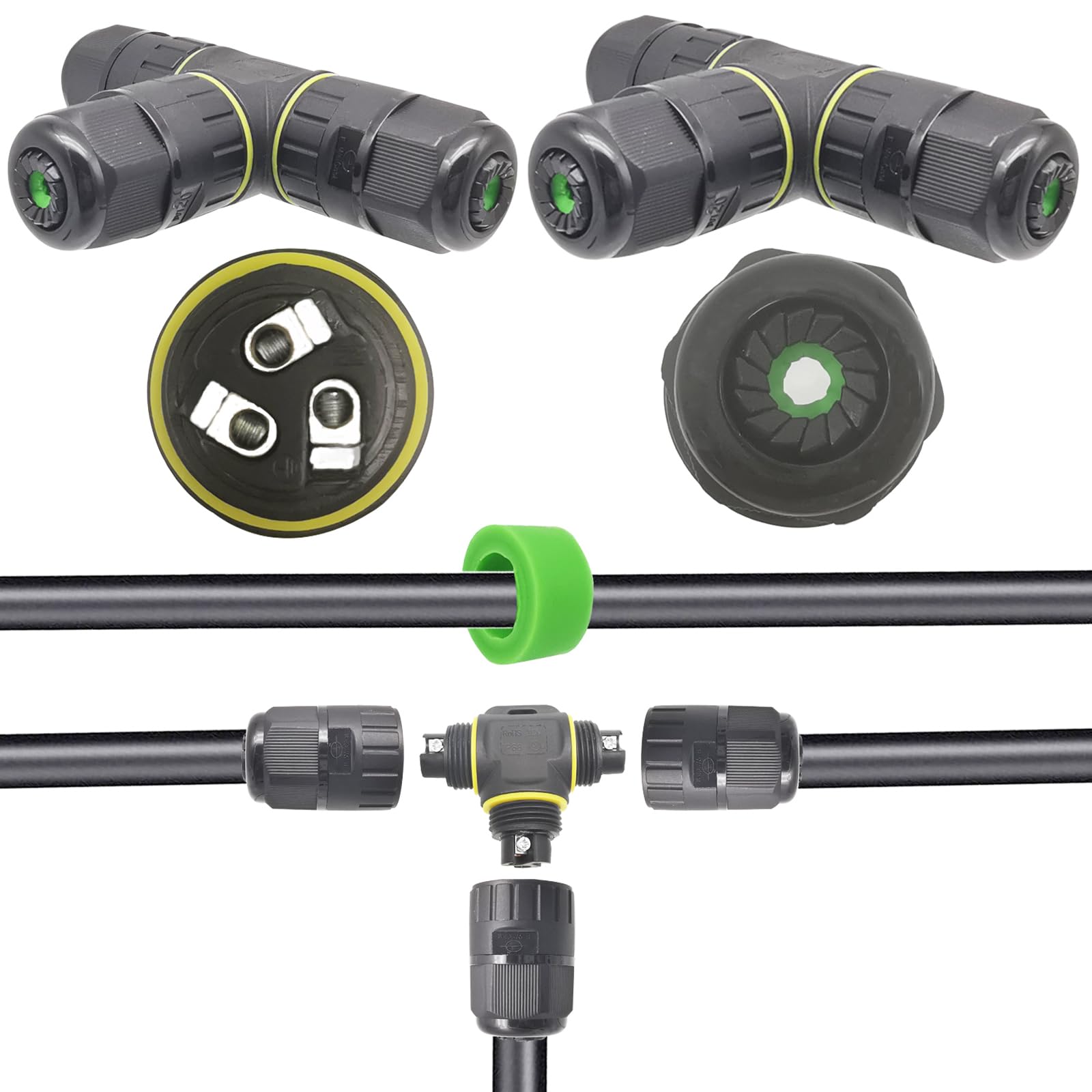 CTRICALVER IP68 Waterproof Junction Box | 2 PIN/ 3 PIN M20 Outdoor Cable Connector Weatherproof Electrical External Connector, 3 Pole Waterproof T Shape Wire Sleeve Coupler, A.W.G: 20-13