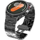 WINGLE Metal Bands for Samsung Galaxy Watch 7 6 5 4 Band Galaxy Watch 6 Classic/5 Pro/4 Classic/FE Band Men 47mm 43mm 45mm 44mm 40mm 46mm 42mm, No Gap Solid Stainless Steel Link Bracelet, Black