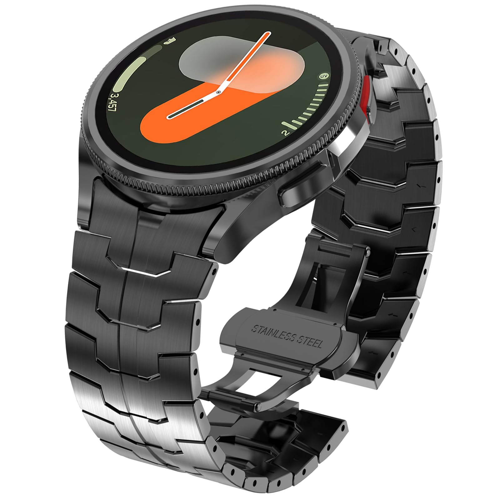 WINGLE Metal Bands for Samsung Galaxy Watch 7 6 5 4 Band Galaxy Watch 6 Classic/5 Pro/4 Classic/FE Band Men 47mm 43mm 45mm 44mm 40mm 46mm 42mm, No Gap Solid Stainless Steel Link Bracelet, Black