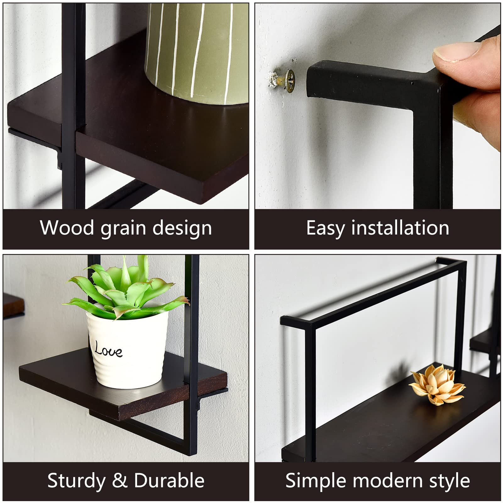 WELLAND 5.51" Deep Modern Floating Shelves, Natural Solid Wood, 16", 14 ...