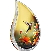 NANIURN Cremation Urns for Human Ashes Adult Female and Man, Funeral Urn for Ashes for Women & Male, Tear Drop Model, Burial Urns, Yellow Flower with Hummingbird Urn, Teardrop Full Size