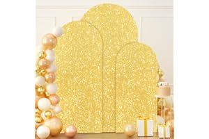 FUHSY Gold Arch Cover Set of 3 Sequin Backdrop Cover Chiara Spandex Cover for Arch Backdrop Glitter Wedding Arch Covers Stretchy Backdrop Fabric for Birthday Party Balloon Arch Stand Decor 4ft 5ft 6ft