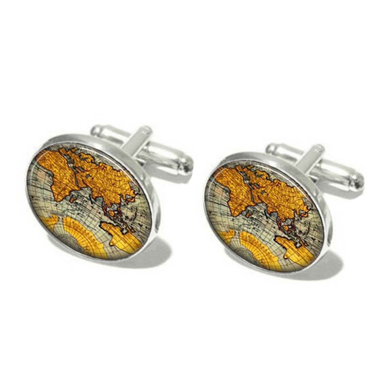 ODETOJOY 1 Pair Classic Cufflinks for Men World Map Men's Cufflink Globe Wedding Shirt Cuff Link