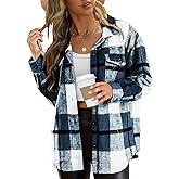 Blansdi Womens Flannel Shacket Plaid Button Down Long Sleeve Shirts Jacket Coats Fall Outfits Fashion Clothes 2025