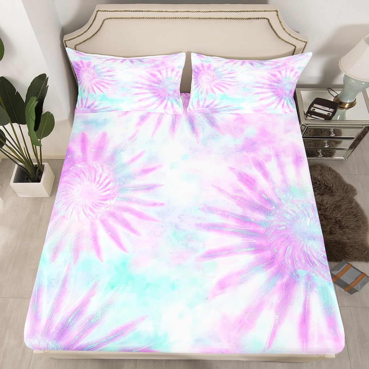 Erosebridal Tie Dye Fitted Sheet Full Purple Tie