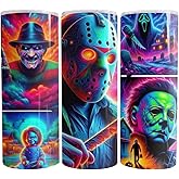 Neon Nightmare: Killer Glow 20oz Halloween Tumbler - Double Wall Skinny Tumbler with Straw and Lid, Insulated Cup Stainless Steel Slim Travel Tumbler for Women and Men 20oz (Style 1)