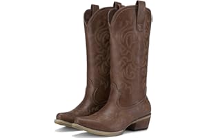 HISEA Rollda Cowboy Boots for Women Western Cowgirl Boots with Chunky Heel Ladies Snip Toe Mid-Calf Boots