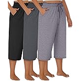 Neer 3 Pack Women's Plus Size Capris High Waisted Drawstring Wide Leg Cropped Sweatpants Lounge Yoga Pants with Pockets