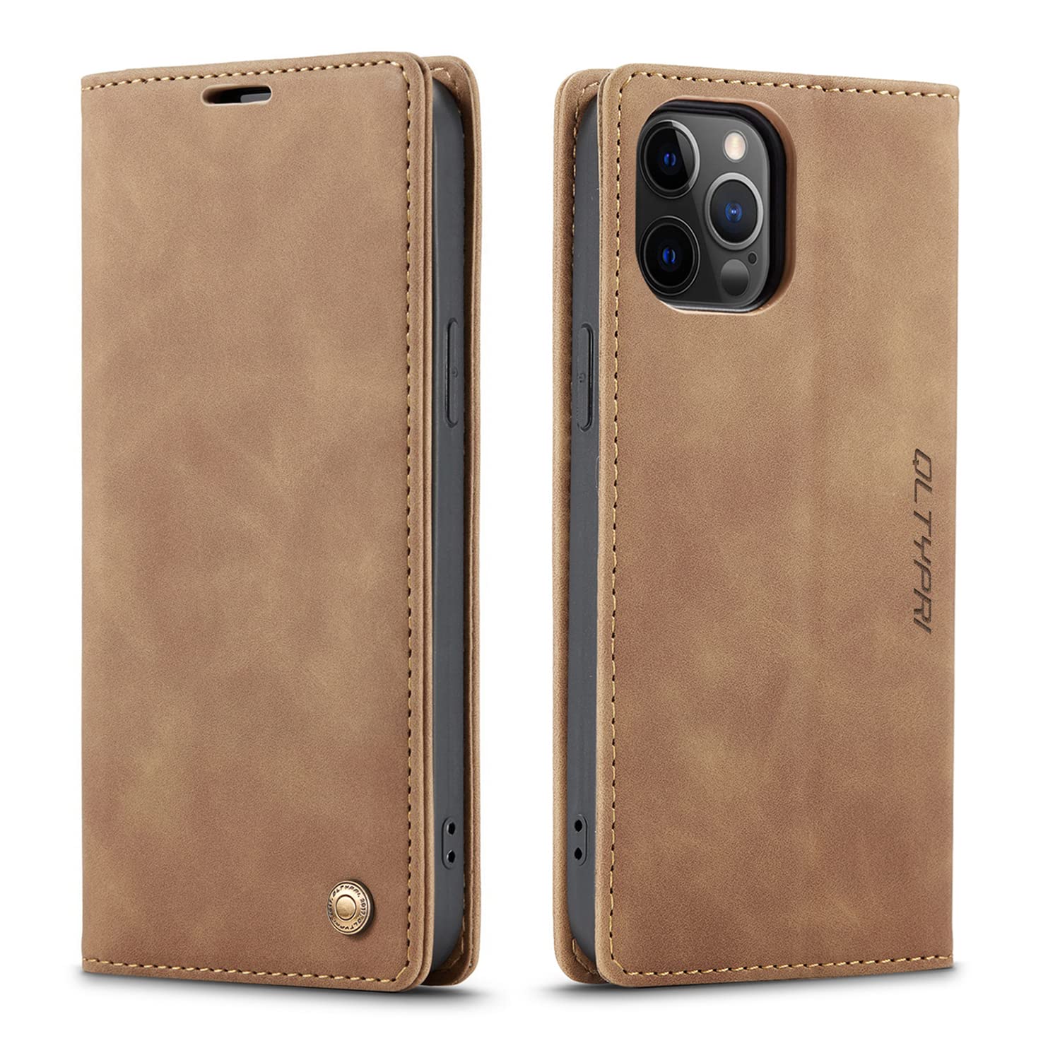 QLTYPRI Compatible with iPhone 12 Pro Max, Vintage PU Leather Wallet Case Card Slot Kickstand Magnetic Closure Shockproof Flip Folio Book Case Compatible with iPhone 12 Pro Max - Brown