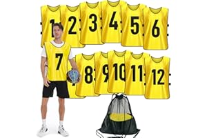PULUOMASI Scrimmage Training Vest (12 Pack) Team Sports Pinnies Jerseys for Adult Youth Soccer Bibs Numbered Practice Jerseys