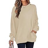 SHEWIN Womens Spring Fashion 2026 Long Sleeve Shirts Crewneck Loose Tunic Tops Pullover Sweatshirt With Pockets