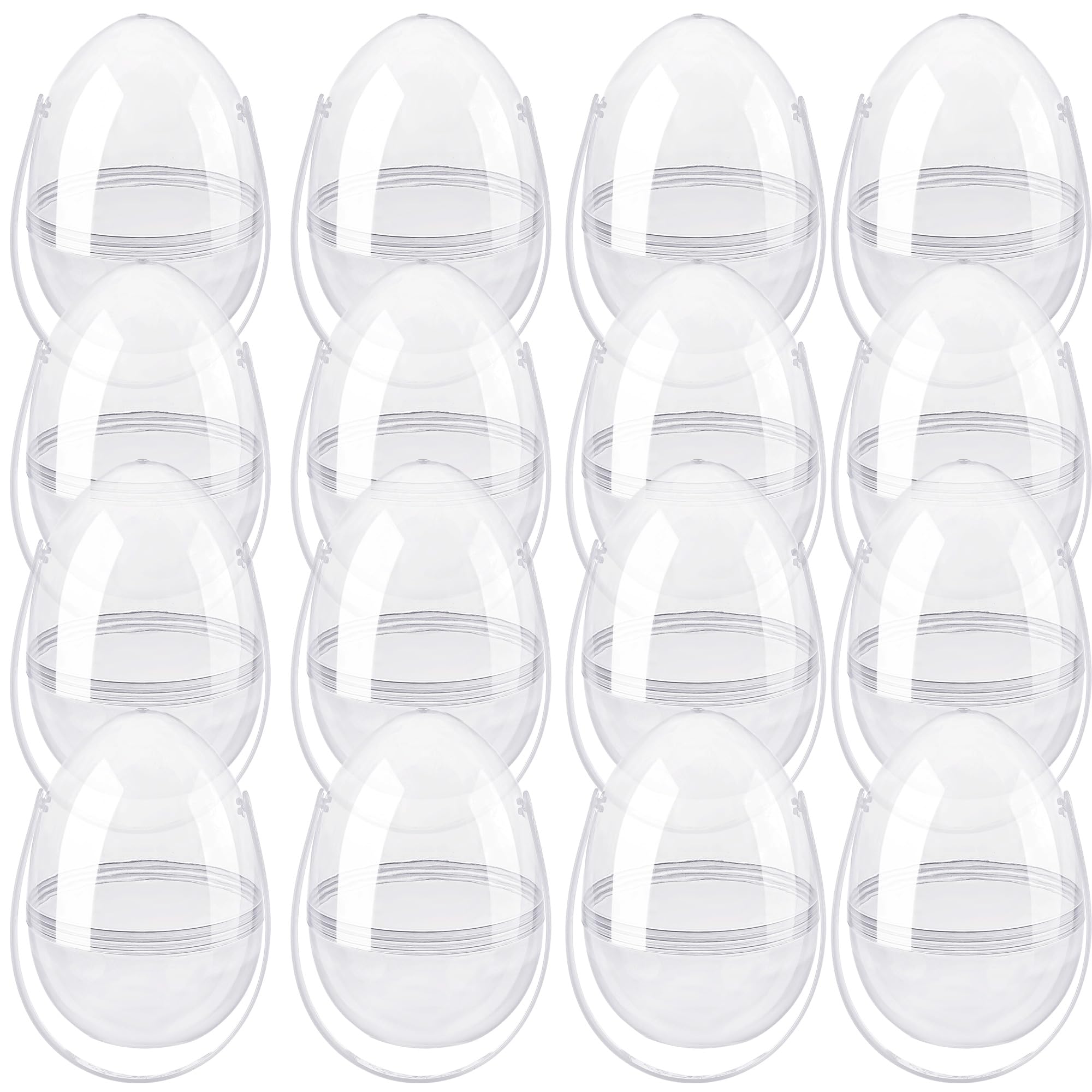 Photo 1 of 12 Inch/ 10 Inch/ 8 Inch Giant Clear Easter Eggs Fillable 4/5/ 6/7/ 8/10/ 12 Pcs Jumbo Plastic Easter Eggs Large Clear Easter Egg Empty for Easter (16 Pcs - Clear with Handle (6 Inch))