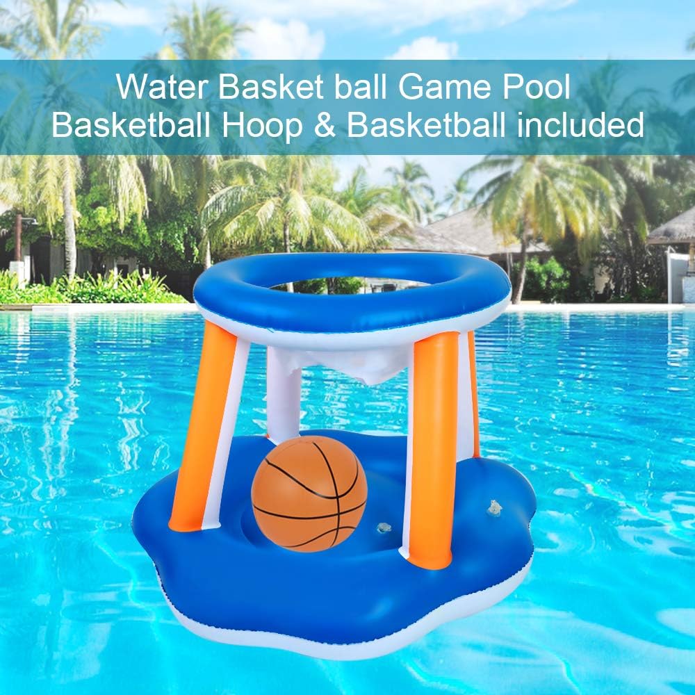 Inflatable Pool Float Set Volleyball Net and Basketball Hoops, Floating Pool Swimming Game Toys, Water Sports Inflatable Pool Volleyball Set for Adults - Volleyball Net & Basketball Hoops: Toys & Games