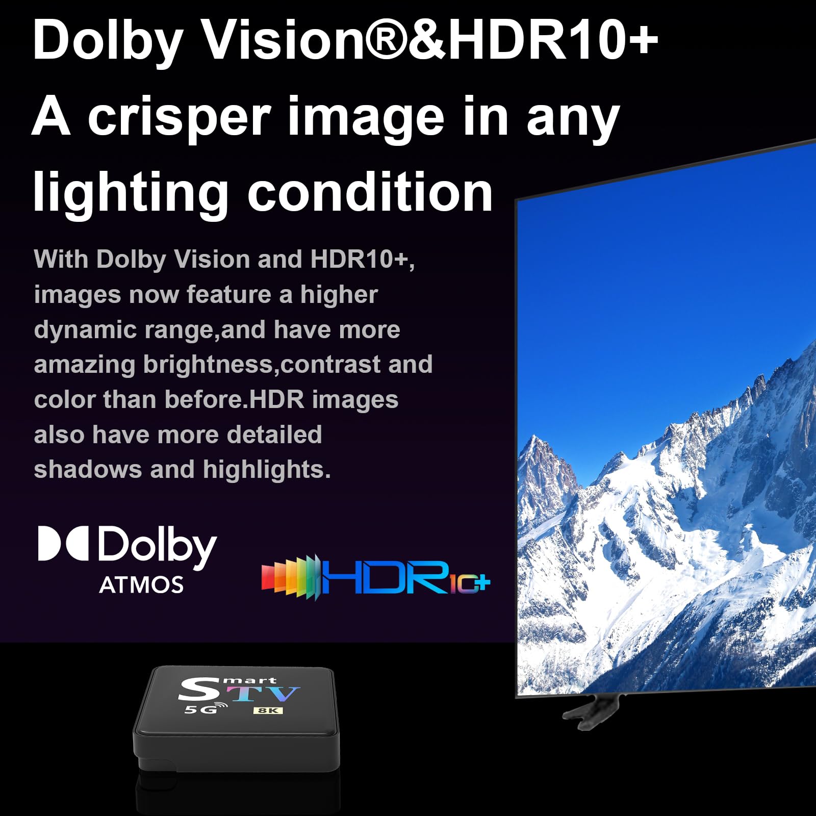 Streaming Media Player Converts Regular TV to Smart TV 4K Resolution Built-in Android 14.0 OS Quad-Core Processor WIFI6 Bluetooth Bluetooth Voice Remote 2GB+8GB Memory (M9-8K)