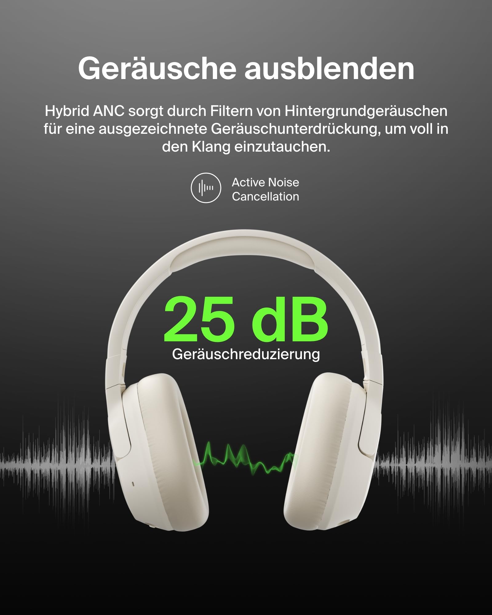 Belkin SoundForm Isolate Noise Cancelling Kopfhörer kabellos Bluetooth Kopfhörer, Headset mit Mikrofon, Over-Ear-Kopfhörer mit 60 Stunden Wiedergabe, tiefer Bass, CloudCushion Hörmuscheln – Sandfarben 3