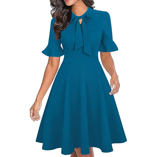 Casual Black Dress for Women Sexy Crew Neck Half Sleeve A Line Flowy Dresses  Long Midi Dress Zipper in Front at Amazon Women's Clothing store