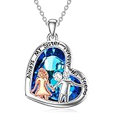 WINNICACA Brother Sister Necklace Sterling Silver Heart Crystal Gifts From Brother Always My Sisters Forever My Friend Jewelry Gifts for Birthday