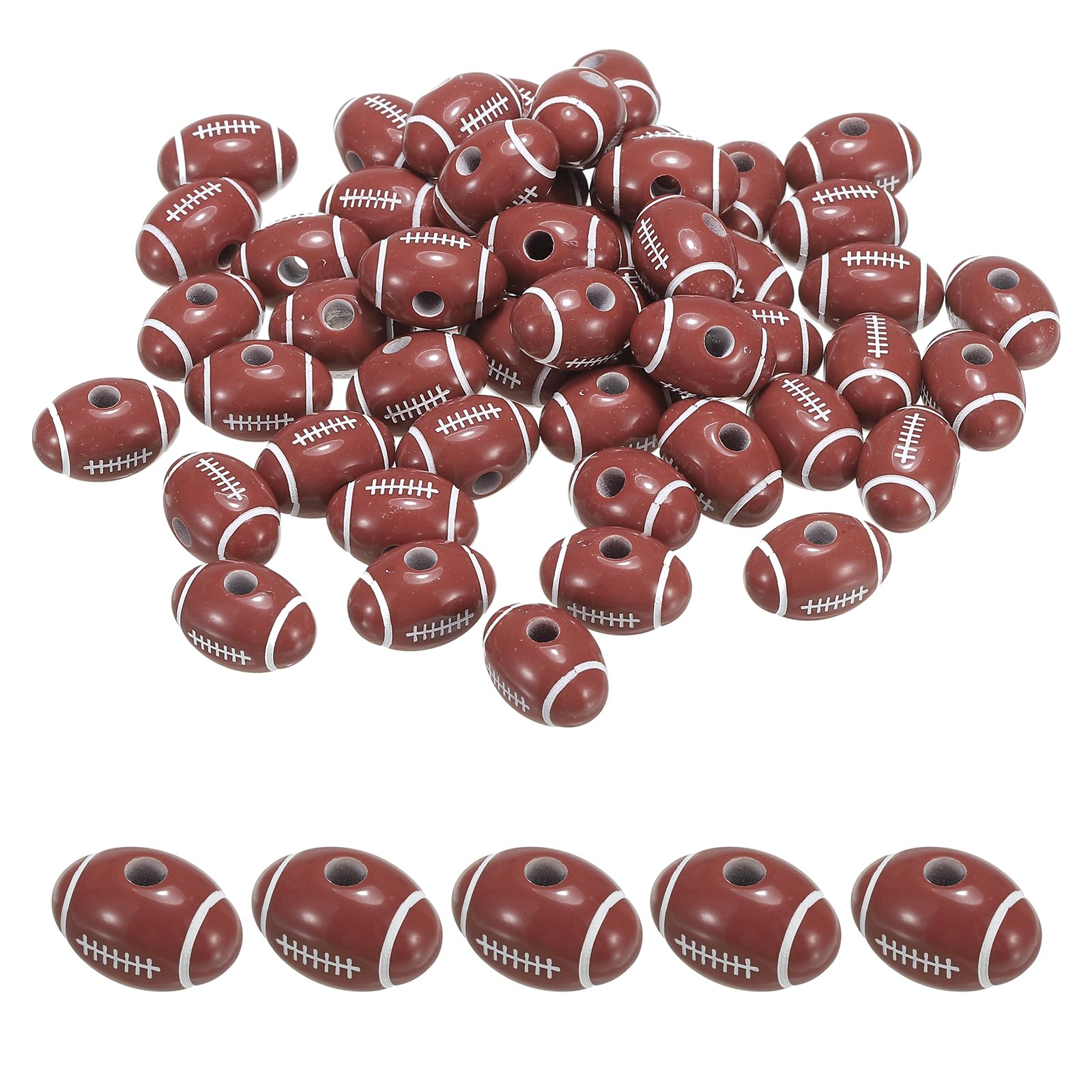 PATIKIL Sports Ball Beads, 50 Pcs Acrylic Rugby Beads Bulk Round Sports Spacer Beads for DIY Crafts Bracelet Necklace Making, Brown — image 1