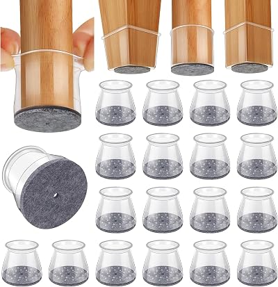 GICUNK 32Pcs Chair Leg Protectors Transparent Silicone With Felt Pads Large Fit