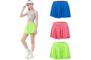 Yknktstc Girls 3 Pack 2 in 1 Flowy Athletic Shorts with Inner Pockets High Waist Yoga Skirt Skort for Teen Youth Junior