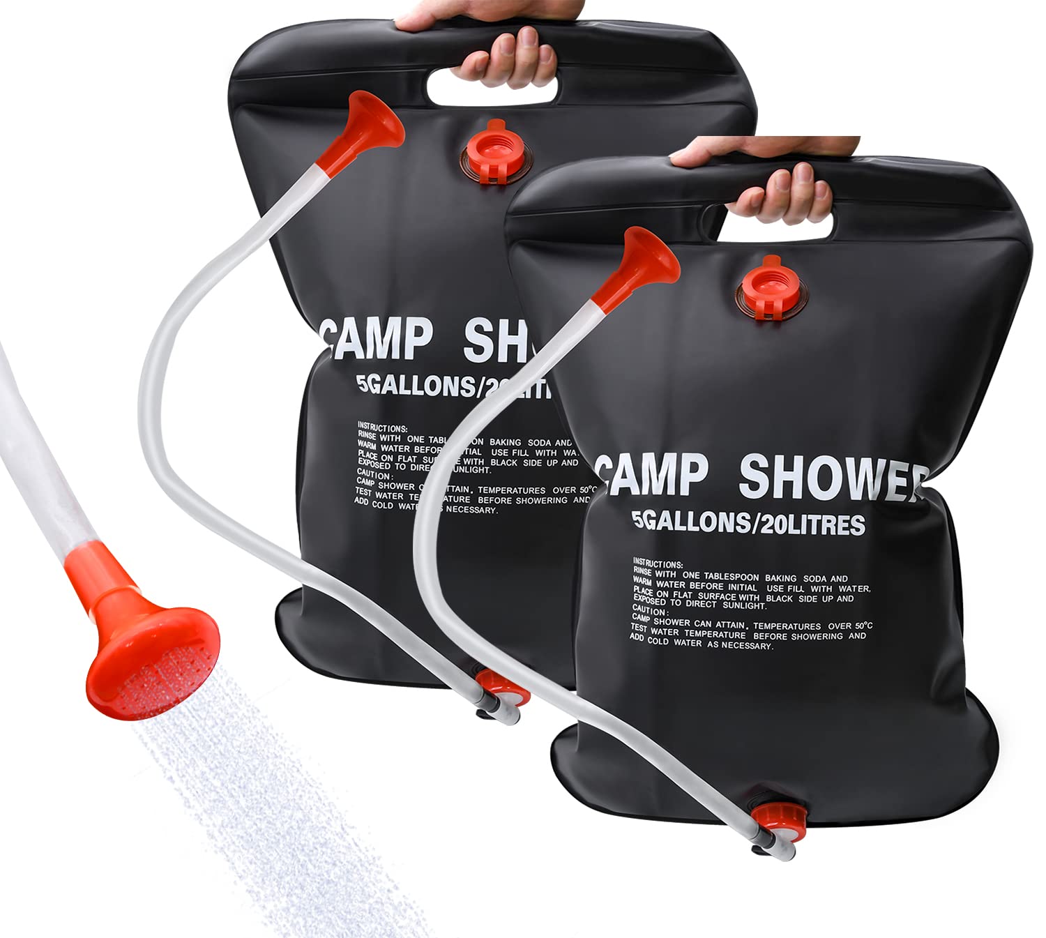 LFSEMINI Solar Shower Bag, 2 Pack 5 Gallons/20L Camping Shower Bag, Portable Shower Bag with Removable Hose and On-Off Switchable Shower Head for Camping Beach Swimming Outdoor Traveling