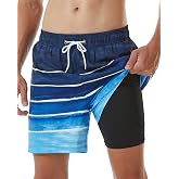 SILKWORLD Mens Swimming Trunks with Compression Liner and Zipper Pockets | Compression Liner, Zip &amp; Liner Pockets, Elastic Waist, Anti-Chafing, Breathable, Swimming, Beach, Vacation, Casual