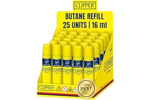 Clipper Butane Refill for Lighters – 16 ml, Pack of 25 Units - Universal Compatible with All Refillable Butane Lighter, Torch