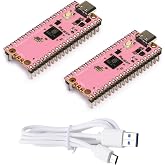 2Pack USB-C Pi Pico, Pre-soldered with Headers, ENIG Finish, Raspberry Pi Pico Compatible RP2040 Microcontroller Board, with 1 USB A-C Cable, Pink Color