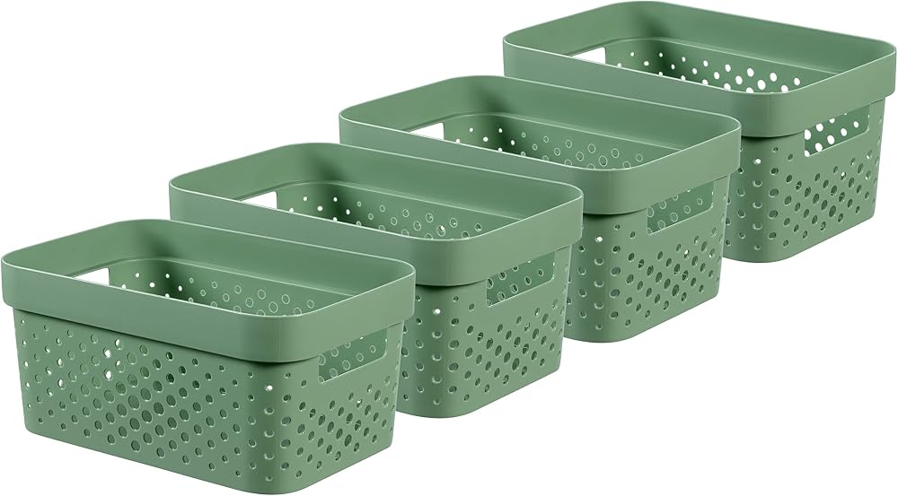 Curver Infinity Dots Set of 4 Rectangular Storage Boxes 4.5L Green