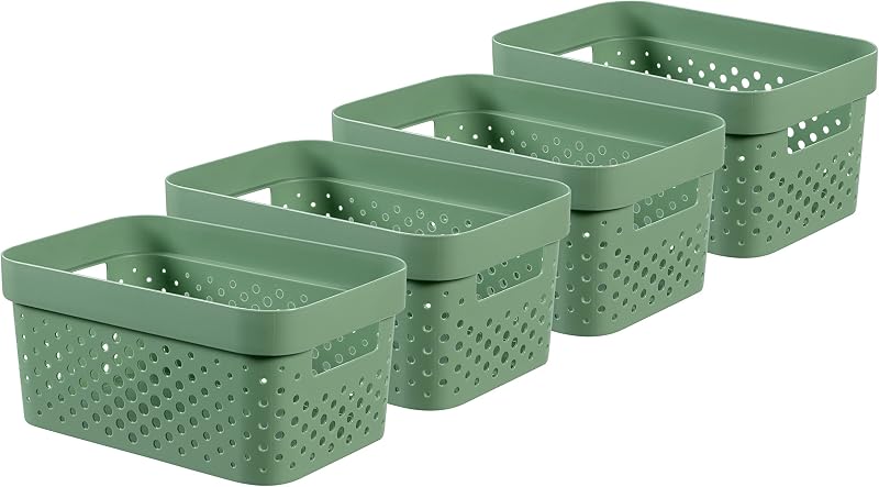 Curver Infinity Dots Set of 4 Rectangular Storage Boxes 4.5L Green