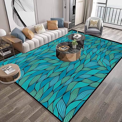 Alfombra de área verde azulado para recámara 4X6, diseño de onda