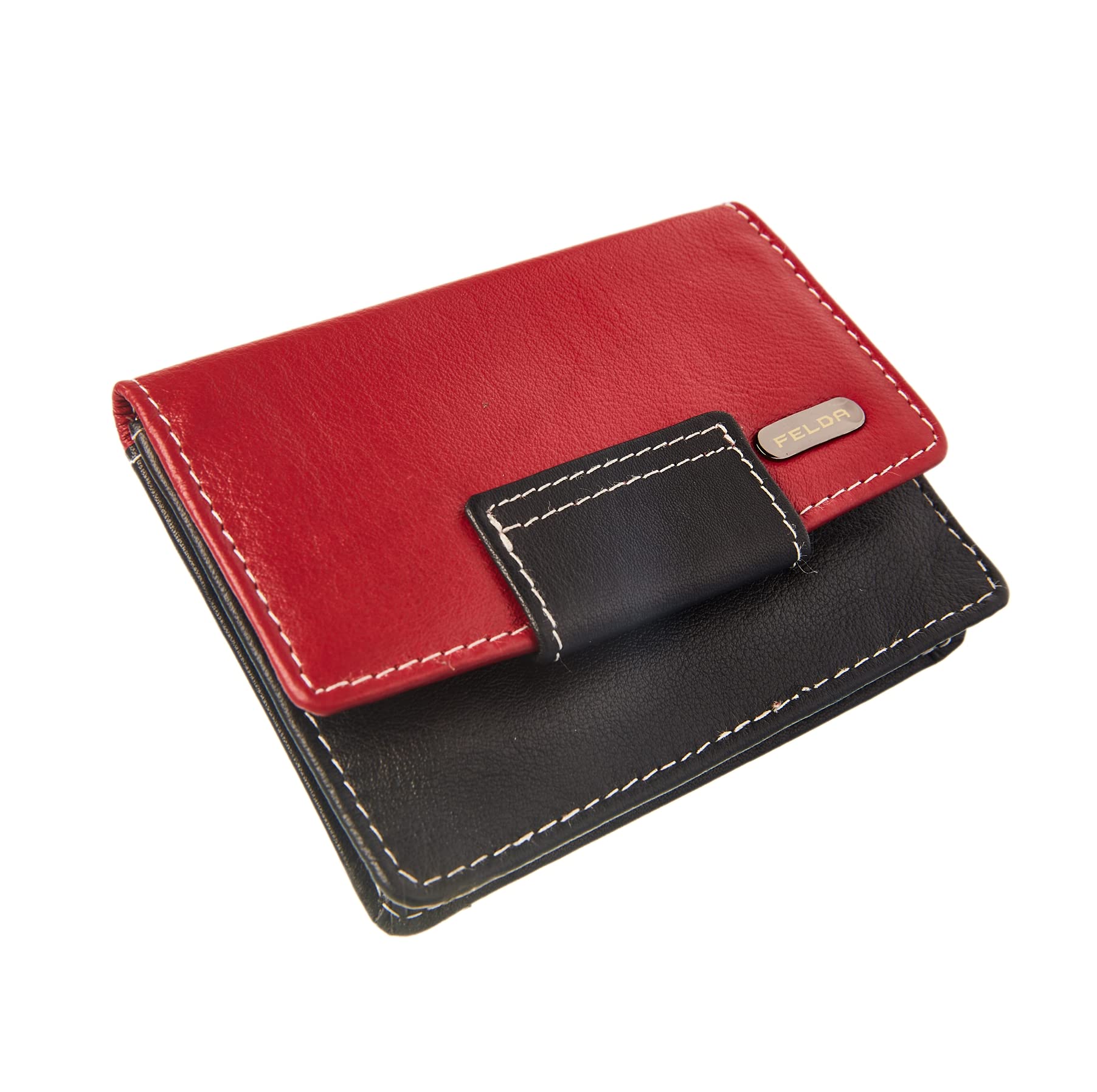 FELDA Leather Wallets Designer Pouch Purse for Women, RFID Wallet Card Holder, Genuine Leather RFID Blocking Women's Wallets, Bifold Small Coin Purse - Evening Purse Black Leather