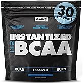 Gains in Bulk BCAA Powder, Pre Workout Plant Based Branch Chain Amino Acids, Gluten Free, Vegan Supplement with Keratin for Endurance & Strength During & Post Workout, Unflavored, 30 Servings